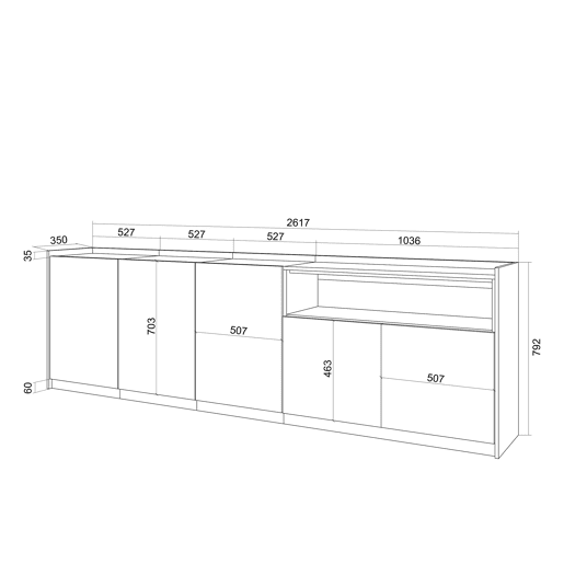 Aparador sala de jantar, Sala, Cozinha, Entrada, TV, 260x37x80 cm, 5 Portas, Armário arrumação, Estilo moderno, Preto e Carvalho Aparador sala de jantar, Sala, Cozinha, Entrada, TV, 260x37x80 cm, 5 Portas, Armário arrumação, Estilo moderno, Preto e Carvalho
