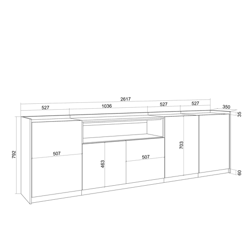 Aparador sala de jantar, Sala, Cozinha, Entrada, TV, 260x37x80 cm, 5 Portas, Armário arrumação, Estilo moderno, Carvalho e preto Aparador sala de jantar, Sala, Cozinha, Entrada, TV, 260x37x80 cm, 5 Portas, Armário arrumação, Estilo moderno, Carvalho e preto
