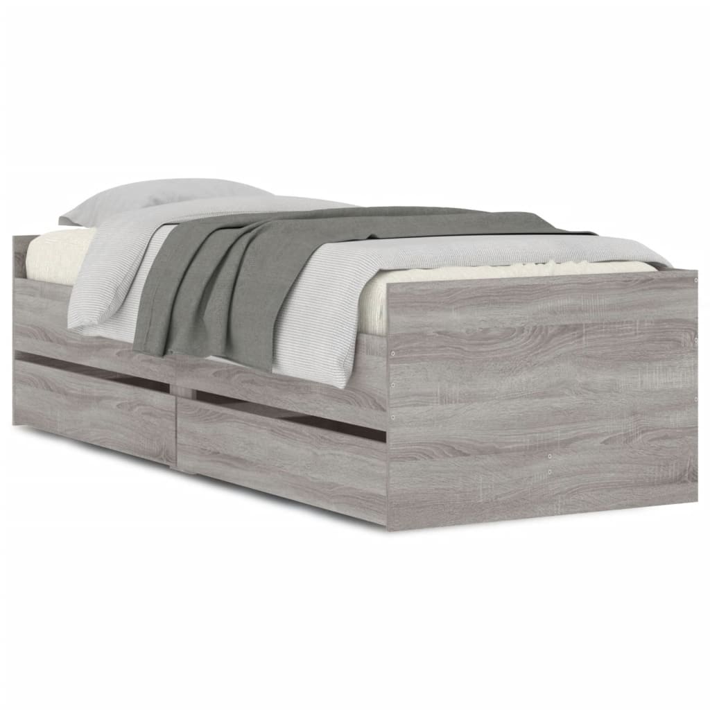 Estructura de cama individual para adultos 93x203 Roble/ Gris