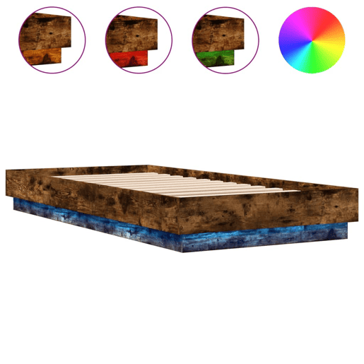 Estrutura de cama de solteiro para adultos com luzes LED 100x200 cm carvalho fumado
