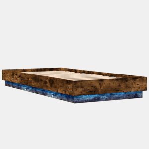 Estrutura de cama de solteiro para adultos com luzes LED 100x200 cm carvalho fumado
