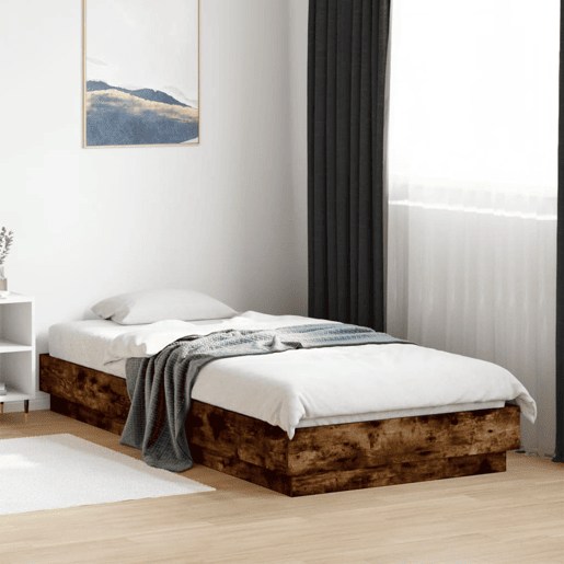 Estrutura de cama de solteiro para adultos com luzes LED 100x200 cm carvalho fumado