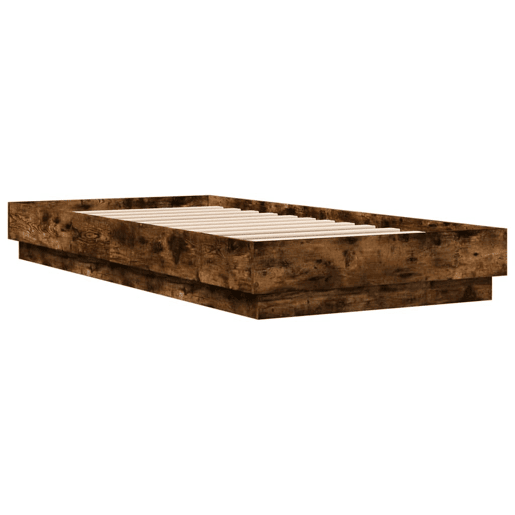 Estrutura de cama de solteiro para adultos com luzes LED 100x200 cm carvalho fumado