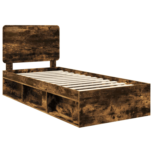Estrutura de cama de solteiro para adultos com cabeceira Carvalho Defumado 90 x 200 cm