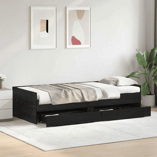 Estrutura de cama de solteiro para adultos com gaveta - Carvalho Preto 100 x 200 cm