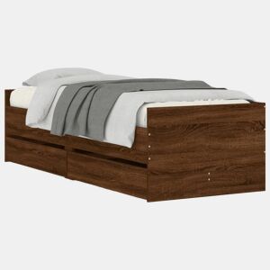 Estrutura de cama de solteiro para adultos solteiro pequena c gavetas carvalho castanho