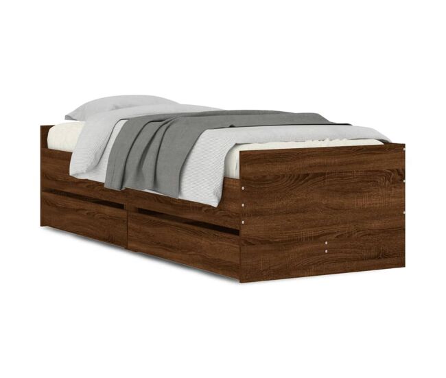 Estructura de cama individual para adultos con cajones roble marrón 75x190 cm