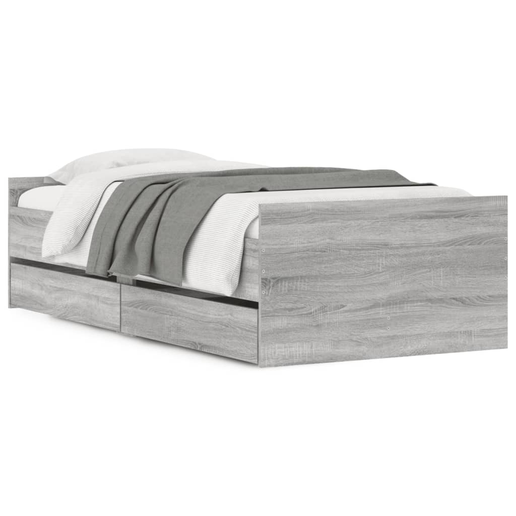 Estructura de cama individual para adultos con cajones gris sonoma 90x200 cm