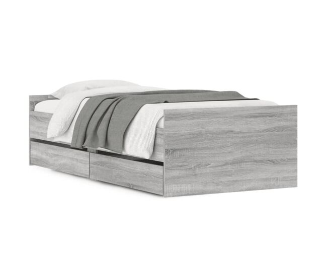 Estructura de cama individual para adultos con cajones gris sonoma 90x200 cm