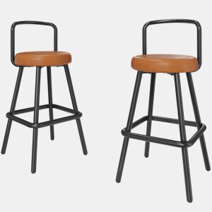 Banco de bar (2 unidades) - encosto ergonómico, PU resistente à água, pernas de ferro - castanho
