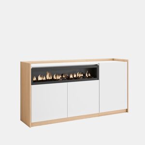 Aparador sala de jantar, Sala, Cozinha, Entrada, TV, 156x37x80 cm, 3 Portas, Lareira eléctrica, Estilo moderno, Branco e Carvalho soft