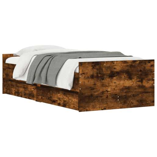 Estrutura de cama de solteiro para adultos com gavetas 90x190 cm carvalho fumado Estrutura de cama de solteiro para adultos com gavetas 90x190 cm carvalho fumado