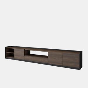 Móvel de TV, Muito espaço de arrumação, 310x37x50 cm, Para televisores até 80, Estante para TV, Estilo moderno, Carvalho escuro e Preto