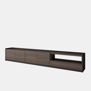 Móvel de TV, Muito espaço de arrumação, 310x37x50 cm, Para televisores até 80, Estante para TV, Estilo moderno, Carvalho escuro e Preto