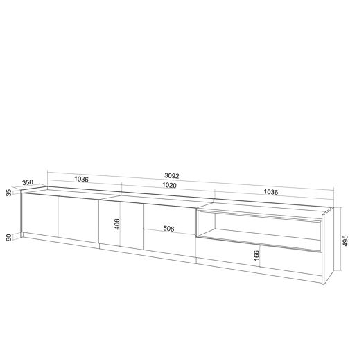 Móvel de TV, Muito espaço de arrumação, 310x37x50 cm, Para televisores até 80, Estante para TV, Estilo moderno, Carvalho escuro e Preto Móvel de TV, Muito espaço de arrumação, 310x37x50 cm, Para televisores até 80, Estante para TV, Estilo moderno, Carvalho escuro e Preto
