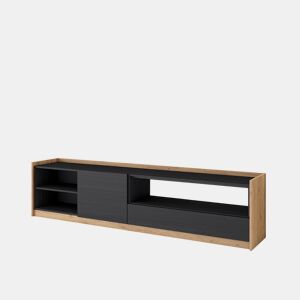 Móvel de TV, Muito espaço de arrumação, 207x37x50 cm, Para televisores até 80, Estante para TV, Estilo moderno, Preto e Carvalho