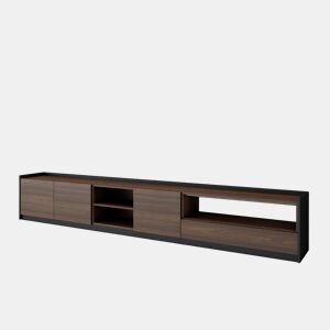 Móvel de TV, Muito espaço de arrumação, 310x37x50 cm, Para televisores até 80, Estante para TV, Estilo moderno, Carvalho escuro e Preto