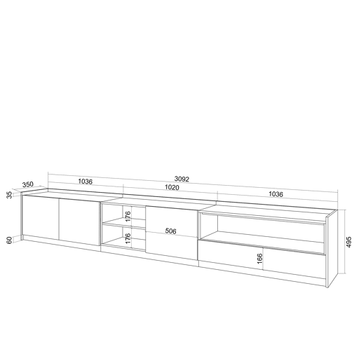 Móvel de TV, Muito espaço de arrumação, 310x37x50 cm, Para televisores até 80, Estante para TV, Estilo moderno, Carvalho escuro e Preto Móvel de TV, Muito espaço de arrumação, 310x37x50 cm, Para televisores até 80, Estante para TV, Estilo moderno, Carvalho escuro e Preto