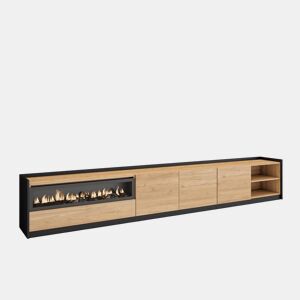 Móvel de TV, Muito espaço de arrumação, 310x37x50 cm, Para televisores até 80, Lareira eléctrica, Estilo moderno, Carvalho e preto