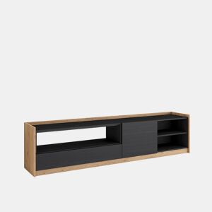 Móvel de TV, Muito espaço de arrumação, 207x37x50 cm, Para televisores até 80, Estante para TV, Estilo moderno, Preto e Carvalho