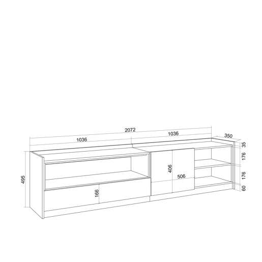 Móvel de TV, Muito espaço de arrumação, 207x37x50 cm, Para televisores até 80, Estante para TV, Estilo moderno, Preto e Carvalho Móvel de TV, Muito espaço de arrumação, 207x37x50 cm, Para televisores até 80, Estante para TV, Estilo moderno, Preto e Carvalho