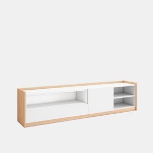 Móvel de TV, Muito espaço de arrumação, 207x37x50 cm, Para televisores até 80, Estante para TV, Estilo moderno, Branco e Carvalho soft
