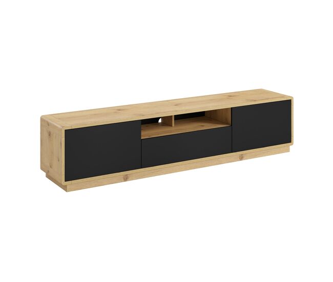 Mueble TV 2 puertas 1 cajón 200 cm Raven Negro y Madera