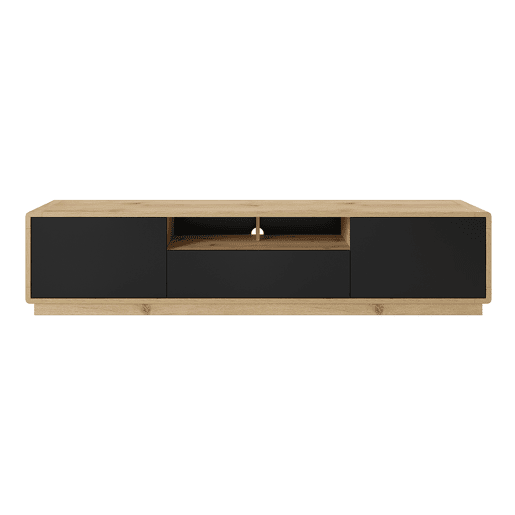 Raven Preto e Madeira Suporte para TV com 2 portas e 1 gaveta, 200 cm