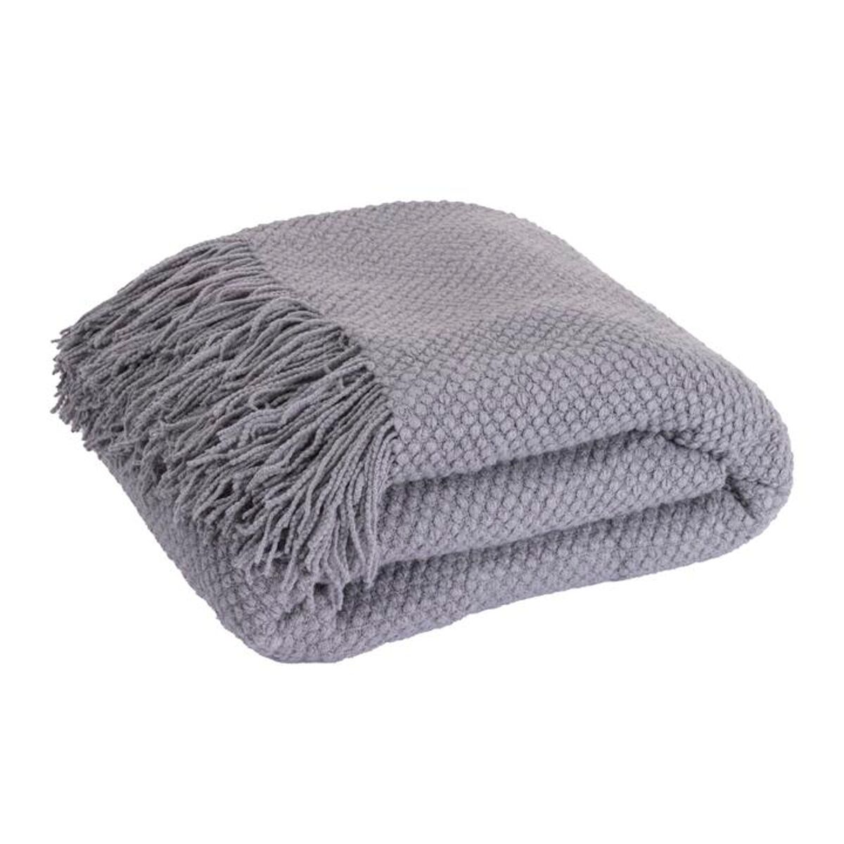 Manta plaid gris claro texturizado y con flecos 180x220cm denarla