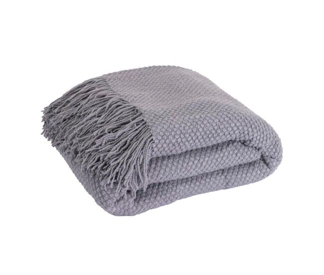 Manta plaid gris claro texturizado y con flecos 180x220cm denarla