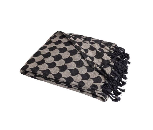Manta de lana dropall en algodón 100% - negro con flecos