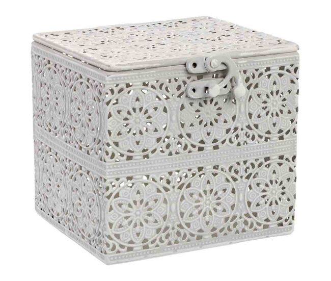 Caja de metal blanca 12.5x12.5x11.5h cm