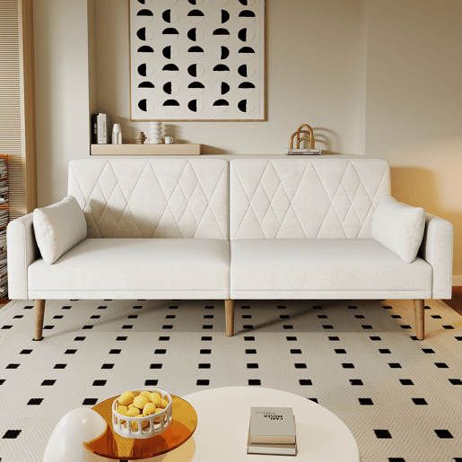 Sofá-cama dobrável 2 lugares conversível de veludo,bege Sofá-cama dobrável 2 lugares conversível de veludo,bege