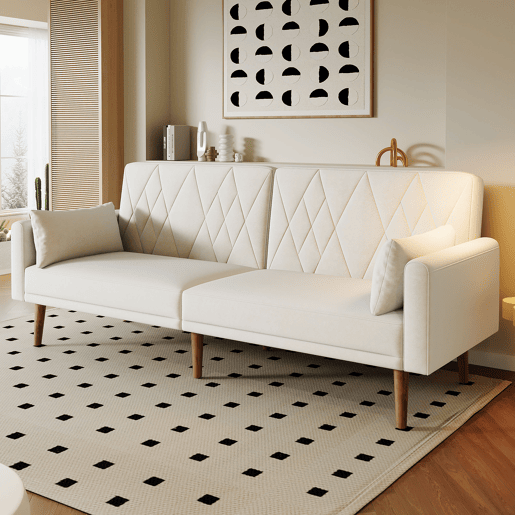 Sofá-cama dobrável 2 lugares conversível de veludo,bege Sofá-cama dobrável 2 lugares conversível de veludo,bege