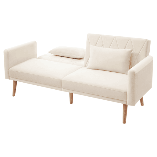 Sofá-cama dobrável 2 lugares conversível de veludo,bege Sofá-cama dobrável 2 lugares conversível de veludo,bege