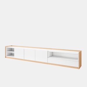 Móvel de TV, Muito espaço de arrumação, 310x37x50 cm, Para televisores até 80, Estante para TV, Estilo moderno, Branco e Carvalho soft