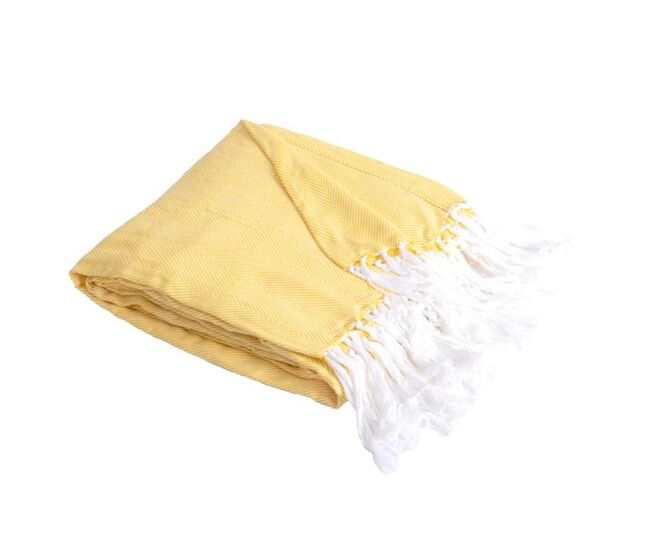 Manta plaid 100% algodón amarillo con flecos 180x220cm zigora