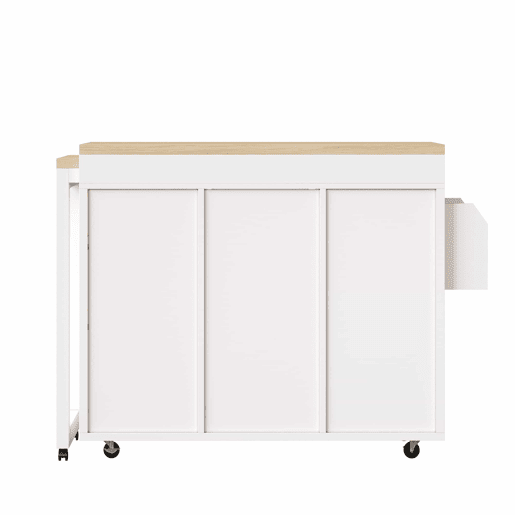 Mesa de bar extensível - carrinho de cozinha com rodas, organizador giratório a 360°, prateleiras ajustáveis e toalheiro - branco