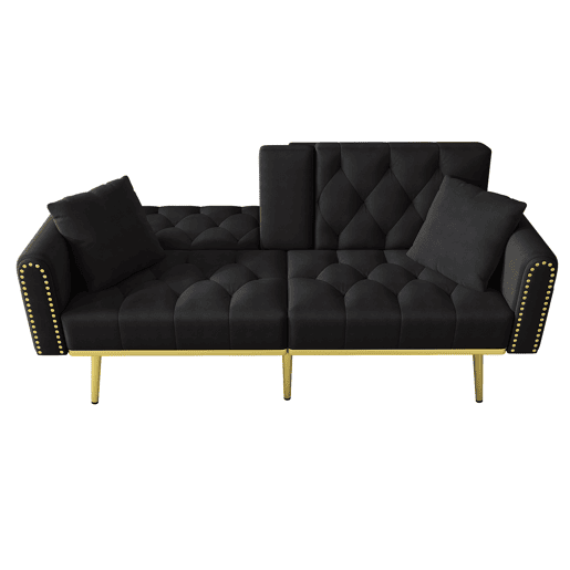 Sofá-cama dobrável 2 lugares fixa de veludo,preto