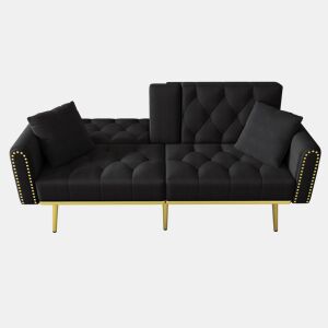 Sofá-cama dobrável 2 lugares fixa de veludo,preto