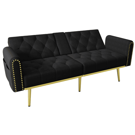 Sofá-cama dobrável 2 lugares fixa de veludo,preto