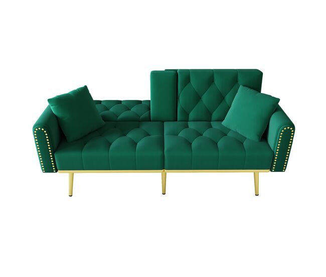 Sofá cama plegable 2 plazas fija de terciopelo,verde