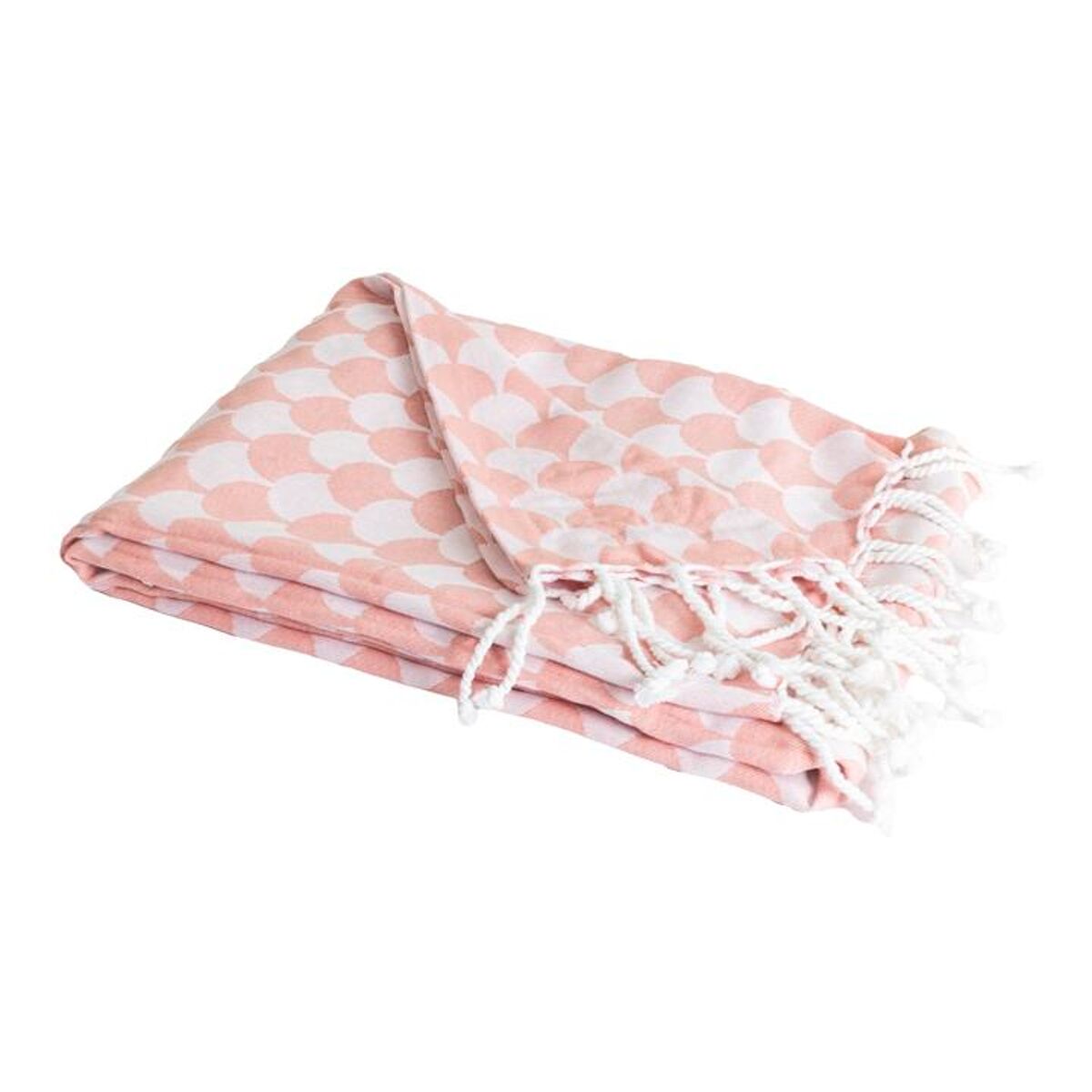 Manta de lana dropall en algodón 100% - salmón y blanco con flecos
