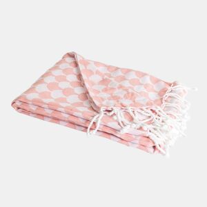 Cobertura mantar DROPALL em algodão 100% - Salmão e branco com franjas