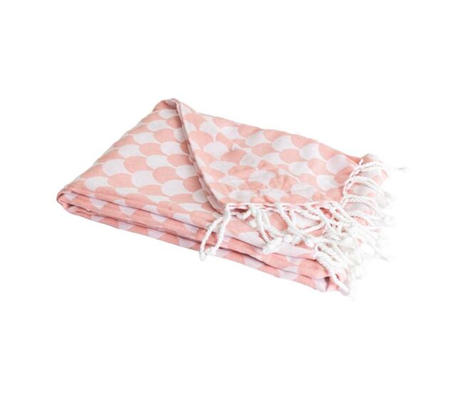 Manta de lana dropall en algodón 100% - salmón y blanco con flecos