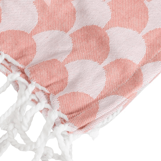 Cobertura mantar DROPALL em algodão 100% - Salmão e branco com franjas