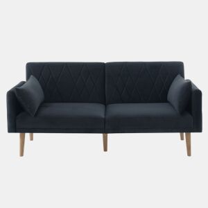 Sofá-cama dobrável 2 lugares conversível de veludo,preto