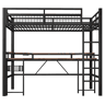 Cama alta 90x200 cm - Estrutura em ferro, LED multicolorido, secretária, USBTipo-C, tomadas, preta