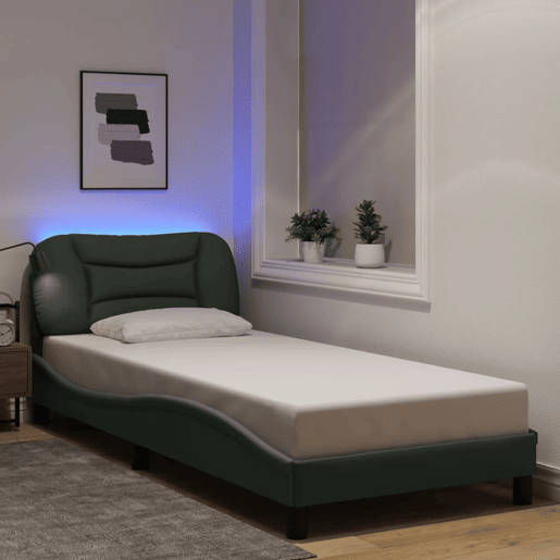 Estrutura de cama de solteiro para adultos com LED 90x190 cm tecido