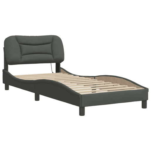 Estrutura de cama de solteiro para adultos com LED 90x190 cm tecido